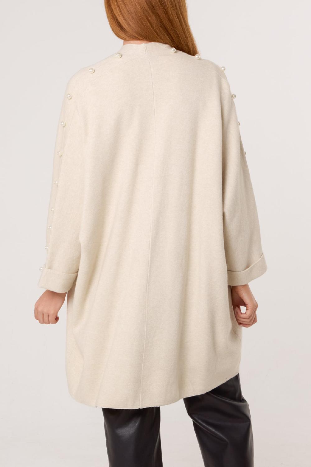 Qed London Pearl Sleeve Embellished Open Cardigan