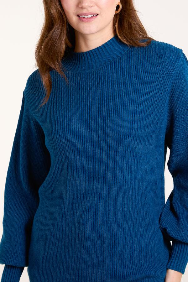 Qed London Petrol Soft Knit Round Neck Jumper
