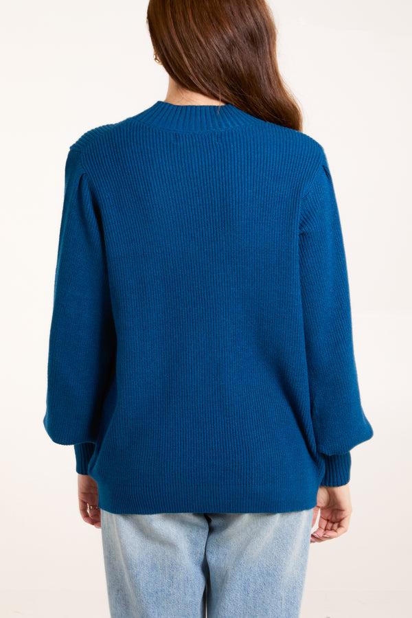 Qed London Petrol Soft Knit Round Neck Jumper