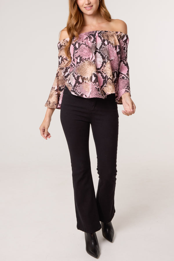 Qed London Pink Snake Print Bardot Top