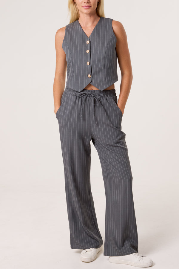 Qed London Pinstripe Waistcoat & Trouser Suit Co-Ord
