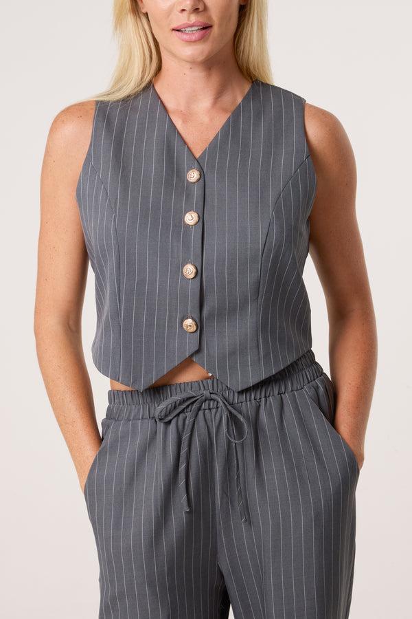 Qed London Pinstripe Waistcoat & Trouser Suit Co-Ord