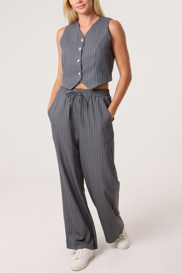 qed london Pinstripe Waistcoat & Trouser Suit Co-Ord