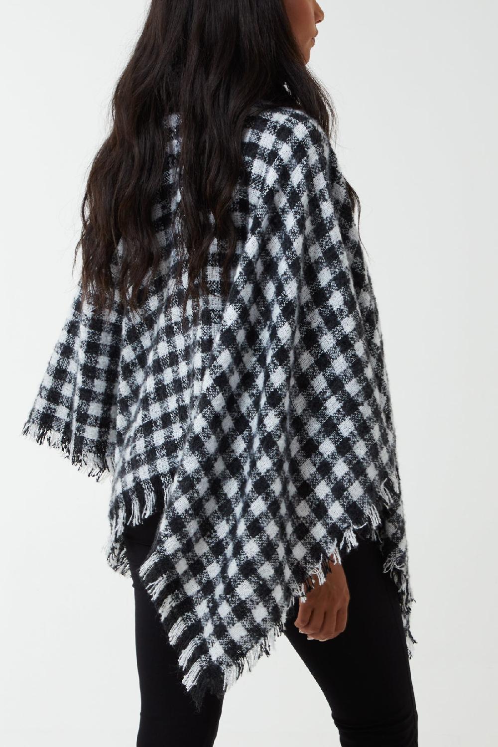 Qed London Plaid Roll Neck Tassel Poncho