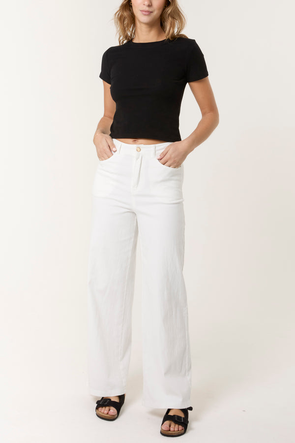 Qed London Plain Wide Leg Jean Trousers