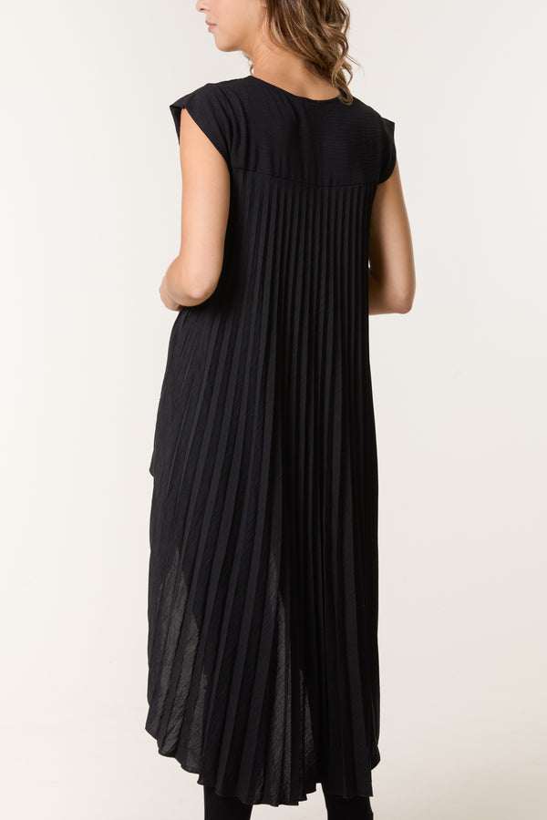 Qed London Pleated Cap Sleeve High Low Top