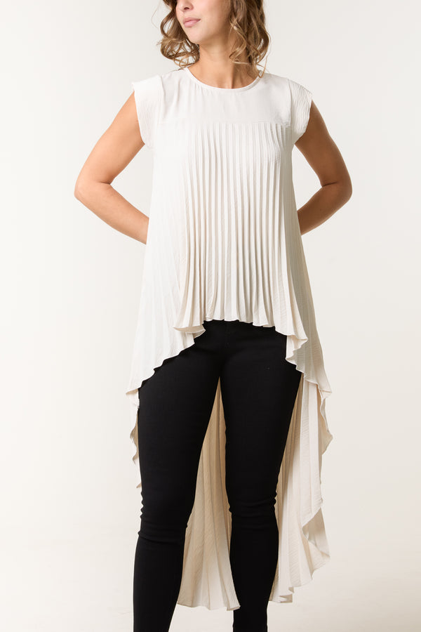 Qed London Pleated Cap Sleeve High Low Top