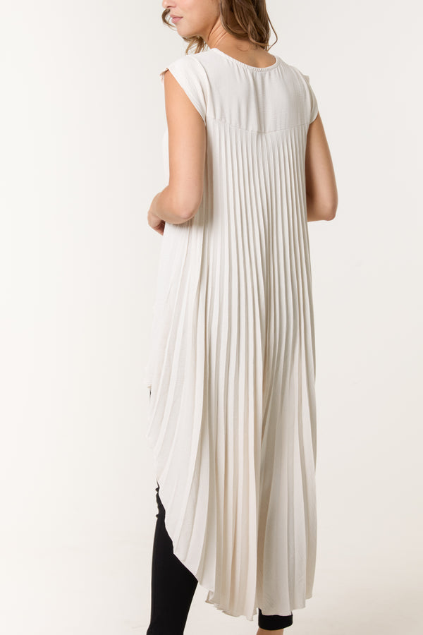 Qed London Pleated Cap Sleeve High Low Top