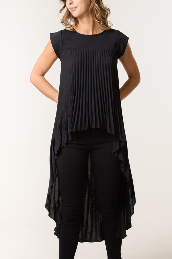 qed london Pleated Cap Sleeve High Low Top