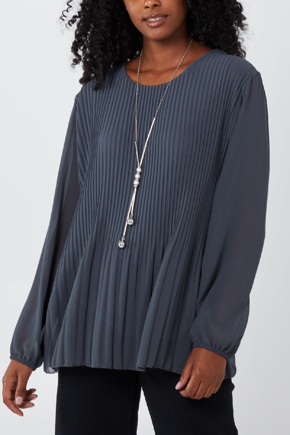 Qed London Pleated Long Sleeve Necklace Top