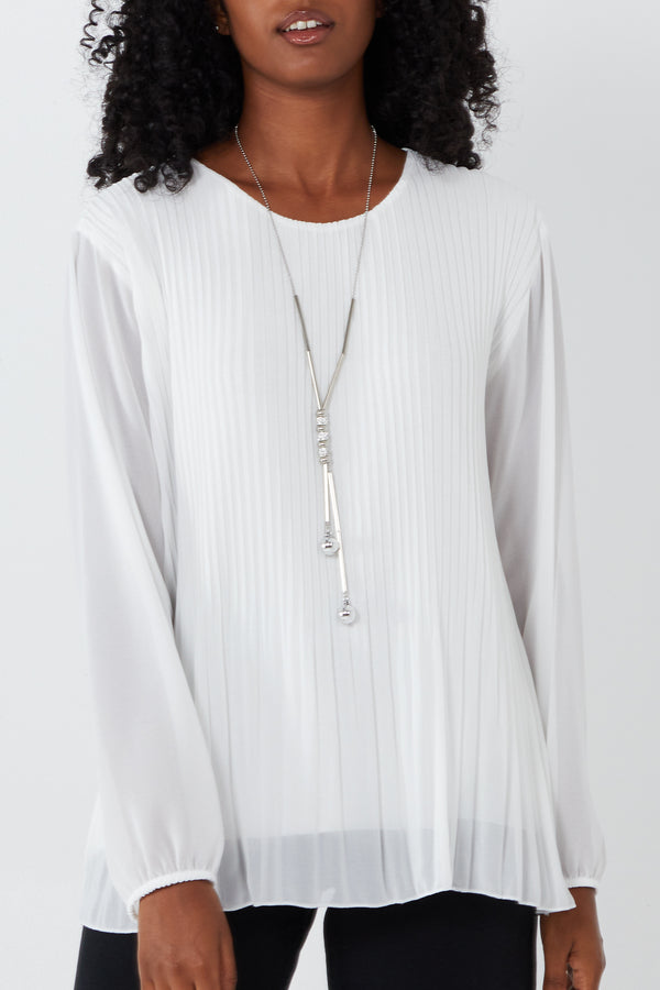 qed london Pleated Long Sleeve Necklace Top