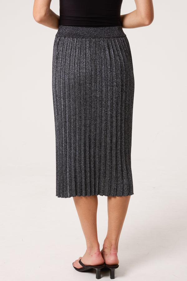 Qed London Pleated Lurex Knit Midi Skirt