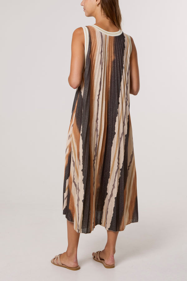 Qed London Pleated Lurex Vertical Stripe Dress