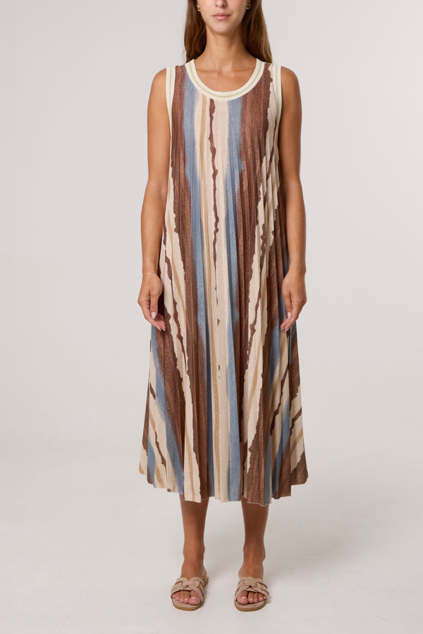 Qed London Pleated Lurex Vertical Stripe Dress