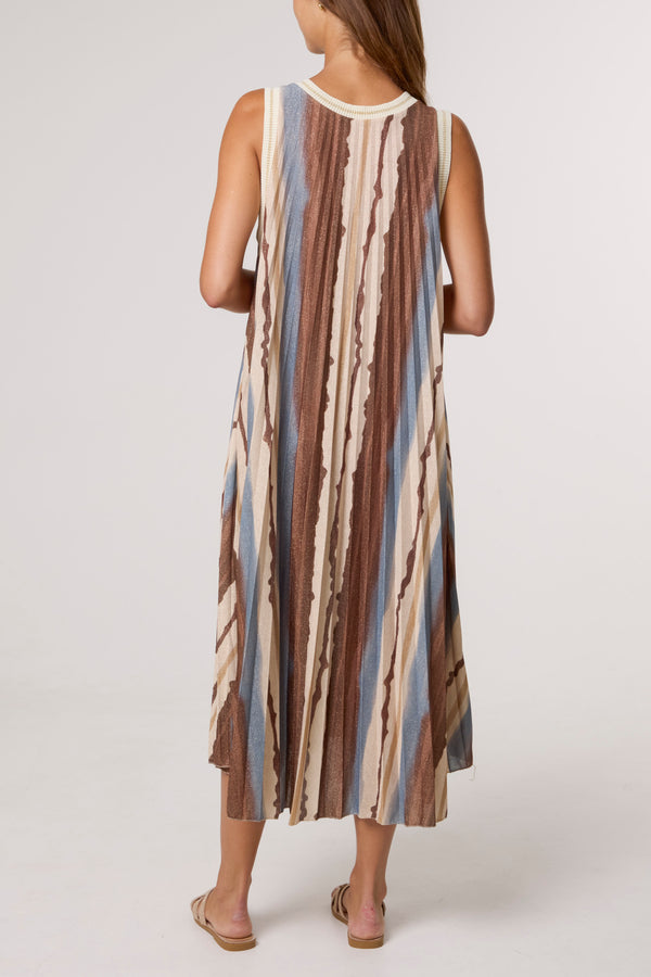 Qed London Pleated Lurex Vertical Stripe Dress