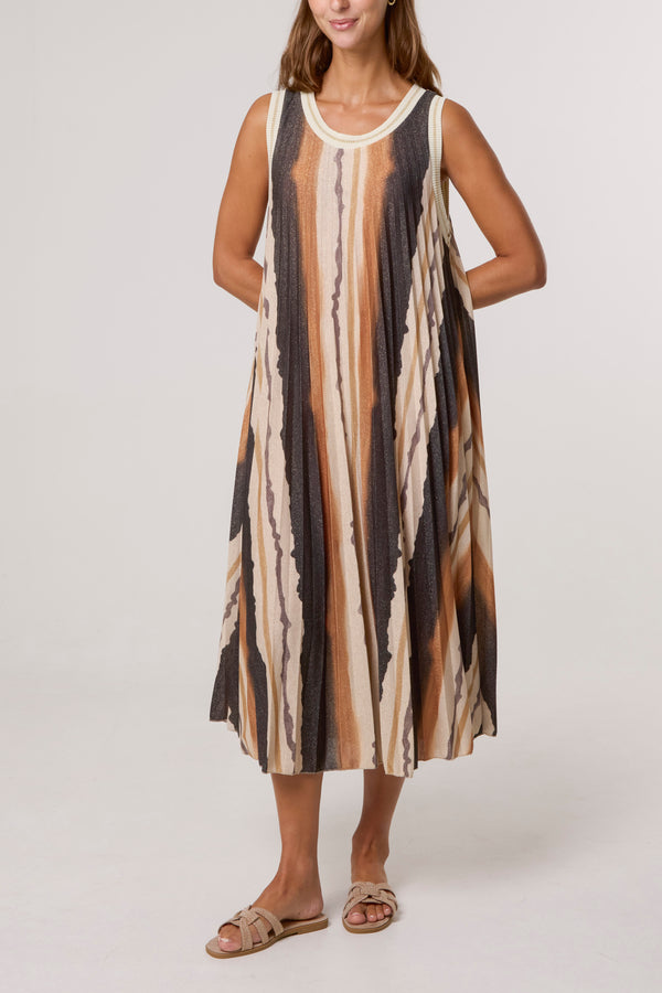 qed london Pleated Lurex Vertical Stripe Dress
