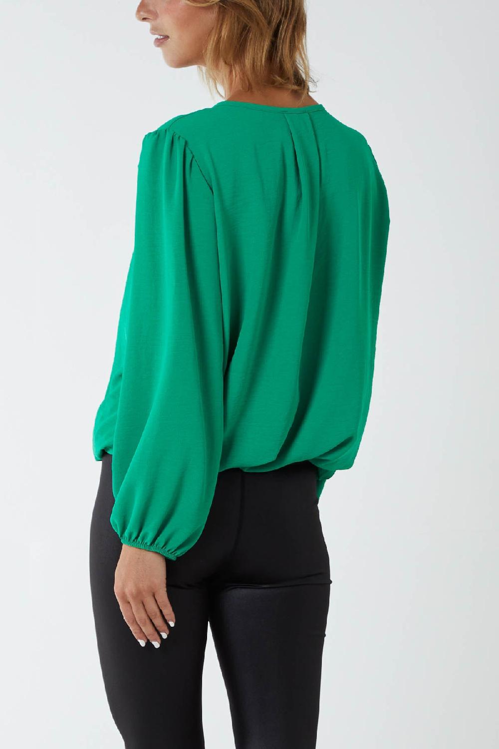 Qed London Pleated Neck Bubble Hem Blouse