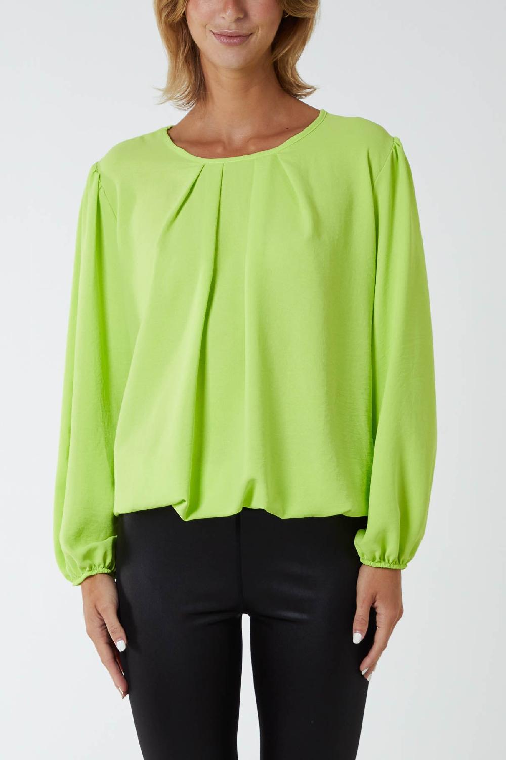 Qed London Pleated Neck Bubble Hem Blouse