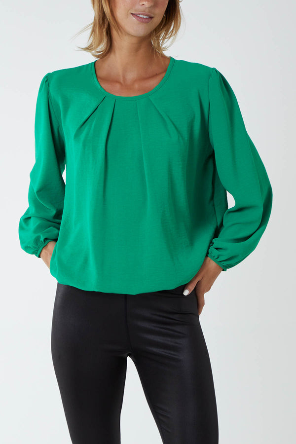 qed london Pleated Neck Bubble Hem Blouse