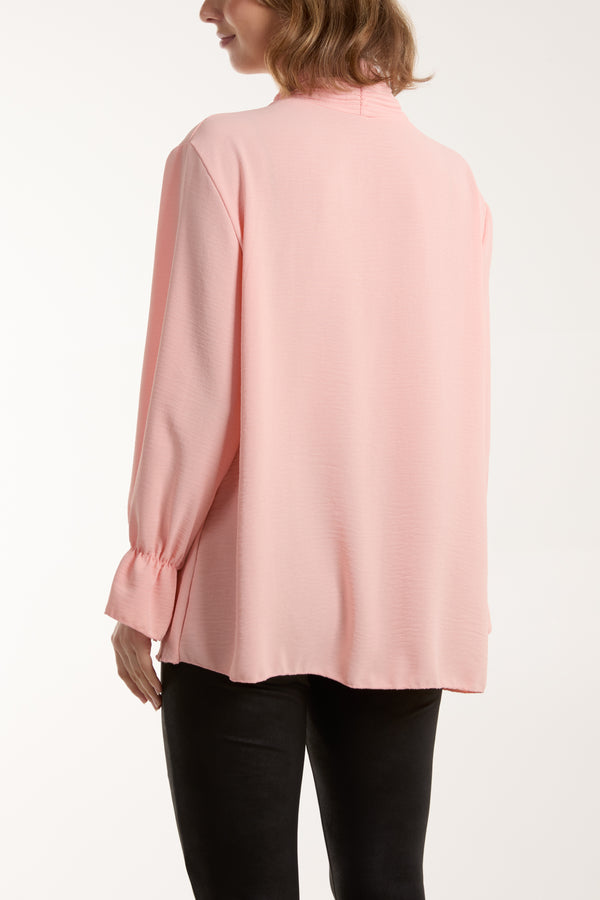 Qed London Pleated Tie Neck Blouse