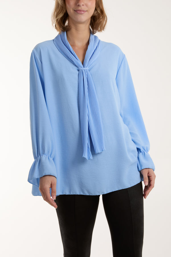 Qed London Pleated Tie Neck Blouse
