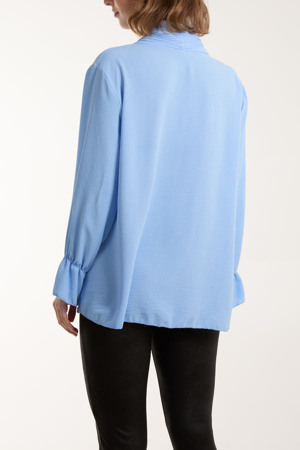 Qed London Pleated Tie Neck Blouse