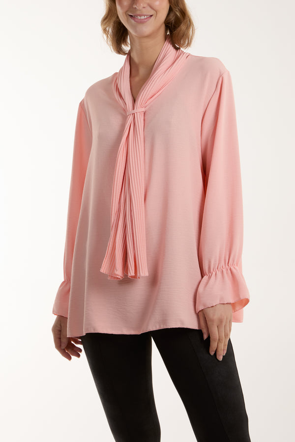 qed london Pleated Tie Neck Blouse