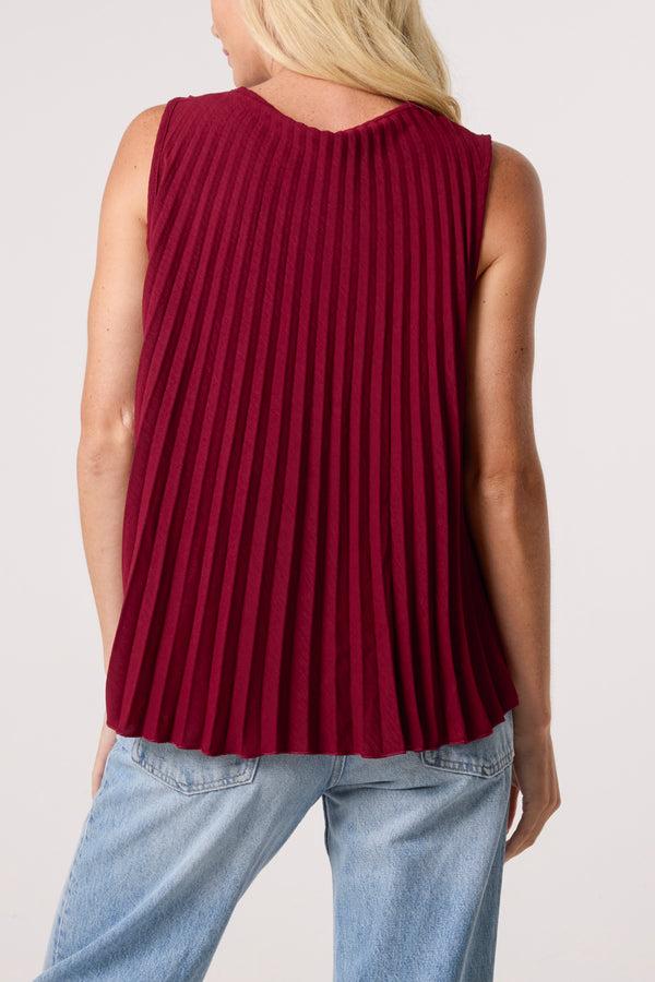 Qed London Pleated V-Neck Sleeveless Blouse