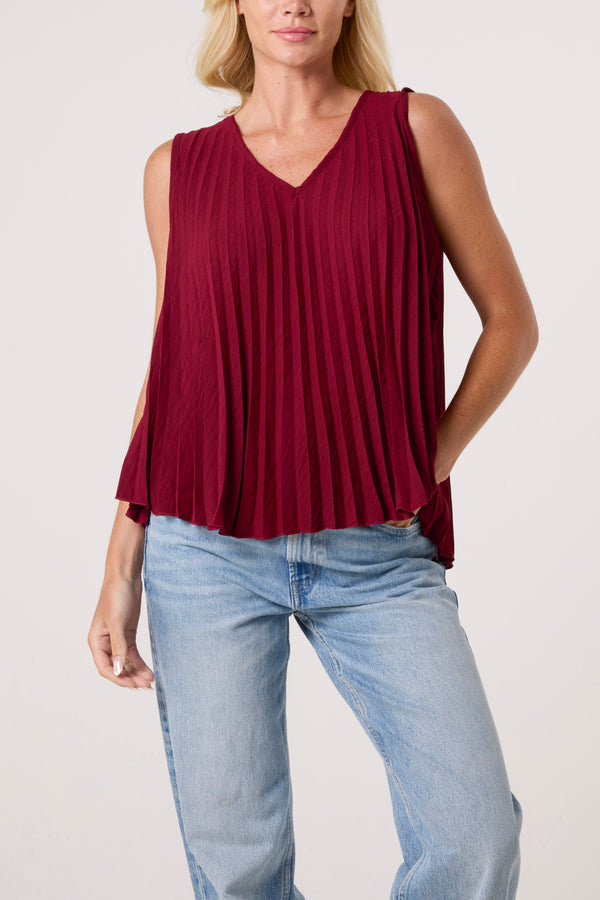 qed london Pleated V-Neck Sleeveless Blouse