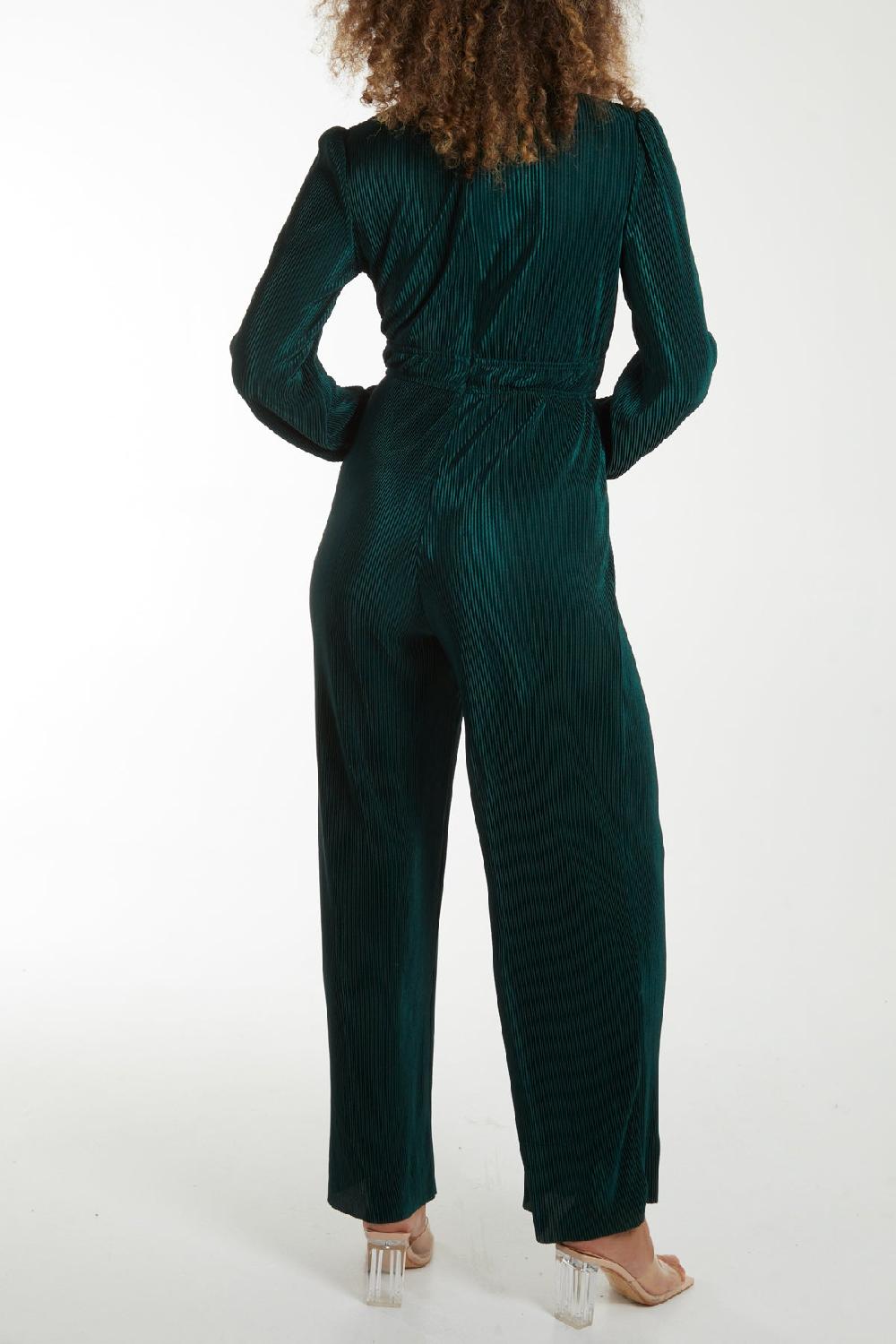 Qed London Plisse V Neck Elasticated Jumpsuit