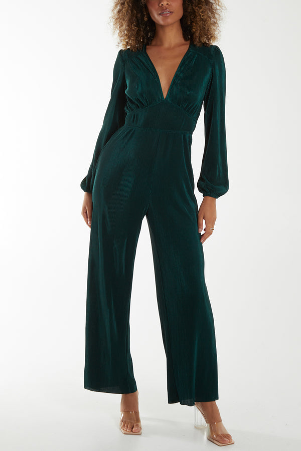 qed london Plisse V Neck Elasticated Jumpsuit