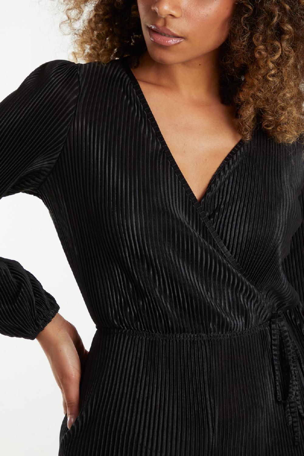 Qed London Plisse Wrap Belted Jumpsuit