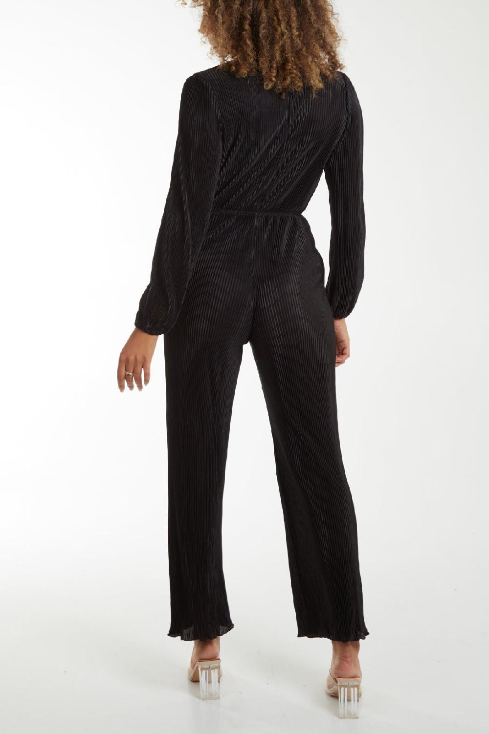 Qed London Plisse Wrap Belted Jumpsuit