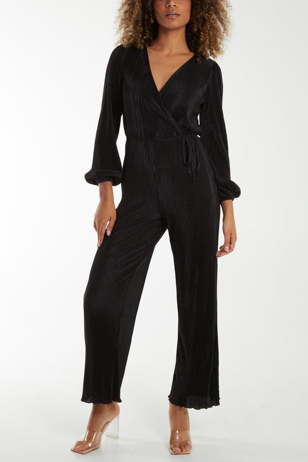 qed london Plisse Wrap Belted Jumpsuit