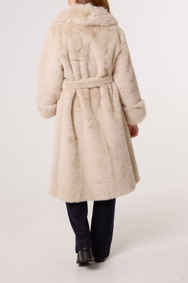 Qed London Plush Faux Fur Belted Coat