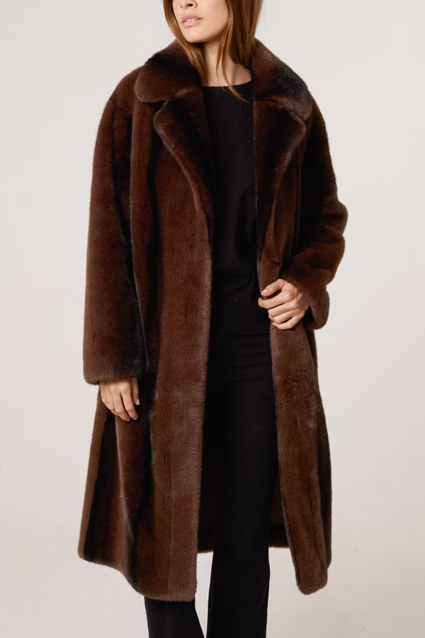 Qed London Plush Faux Fur Midi Coat