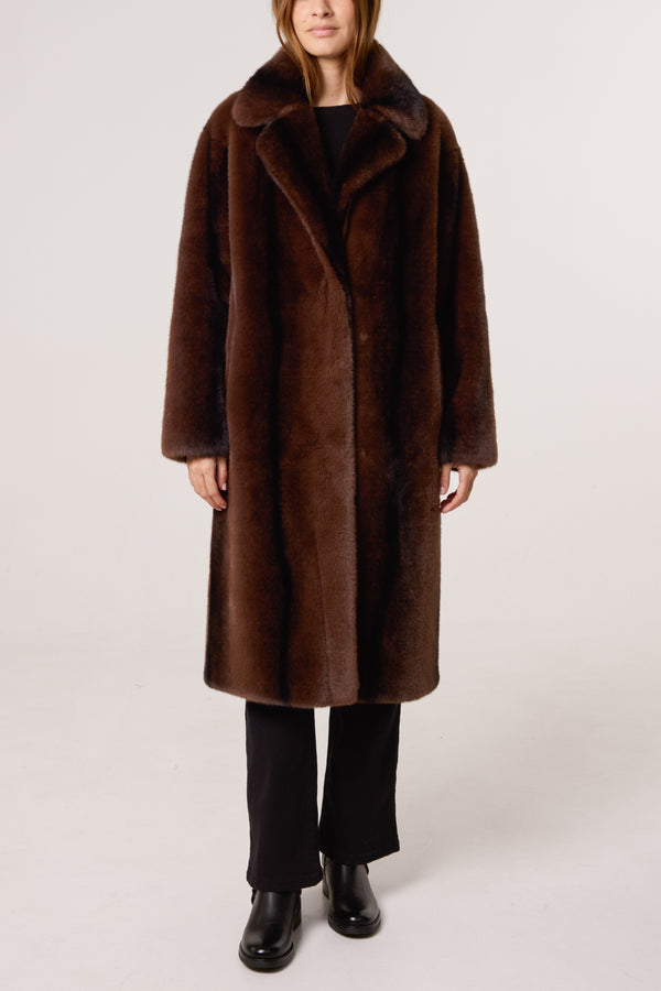 qed london Plush Faux Fur Midi Coat