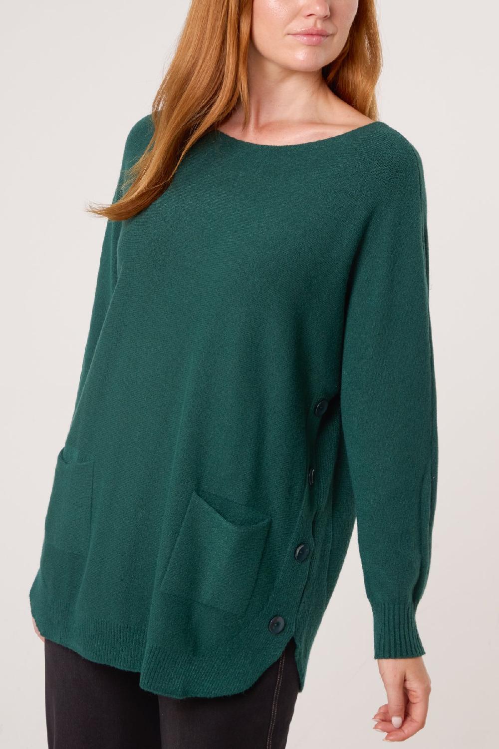 Qed London Pocket & Side Button Slash Neck Jumper
