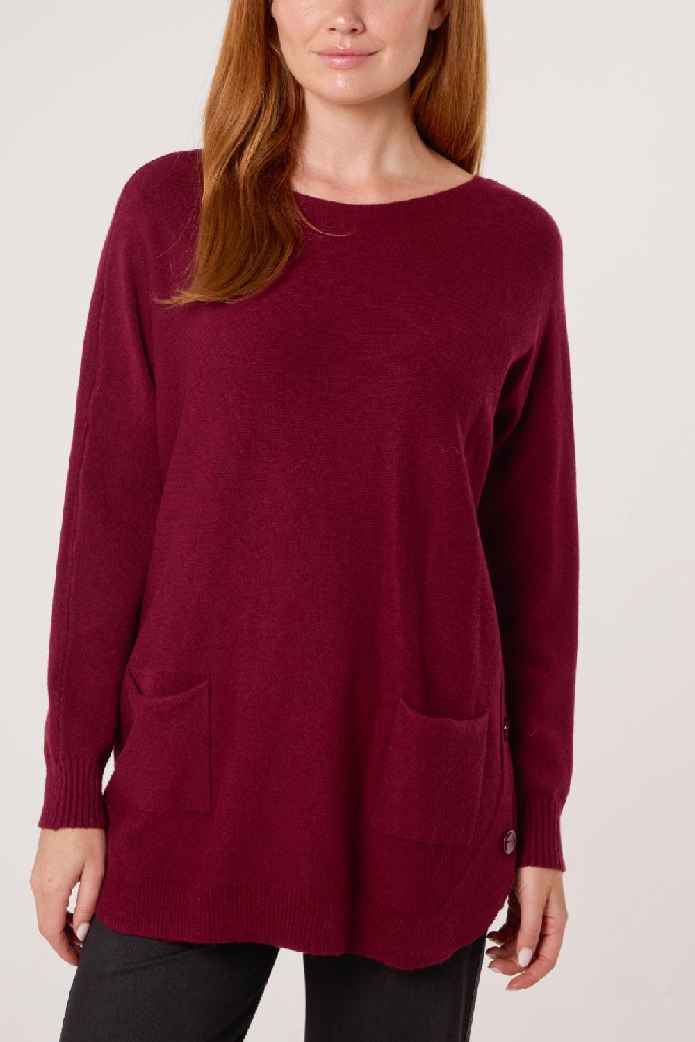 Qed London Pocket & Side Button Slash Neck Jumper