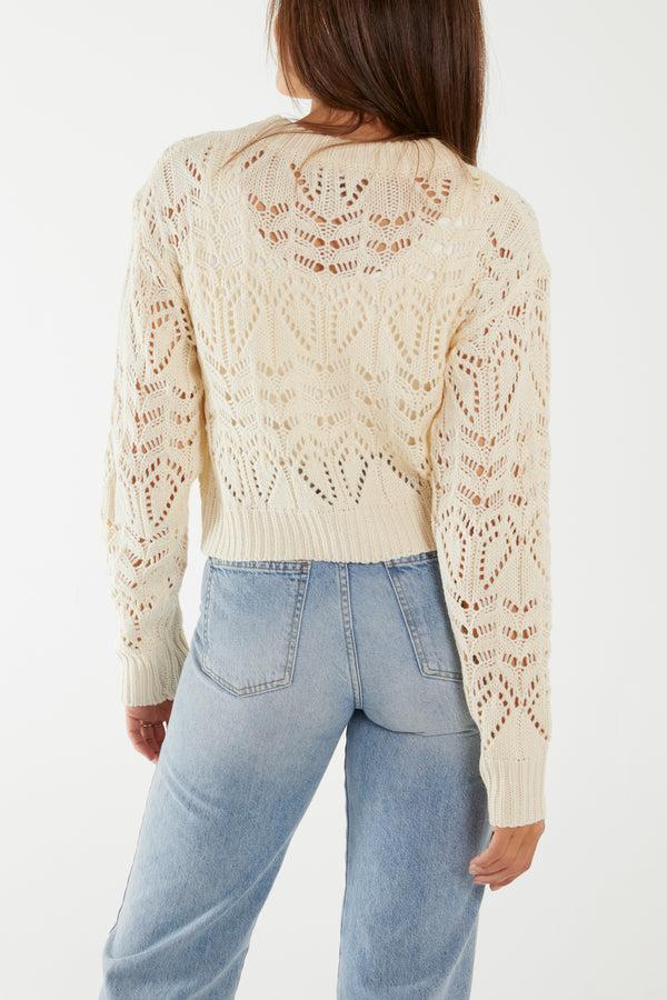 Qed London Pointelle Knit Crop Jumper