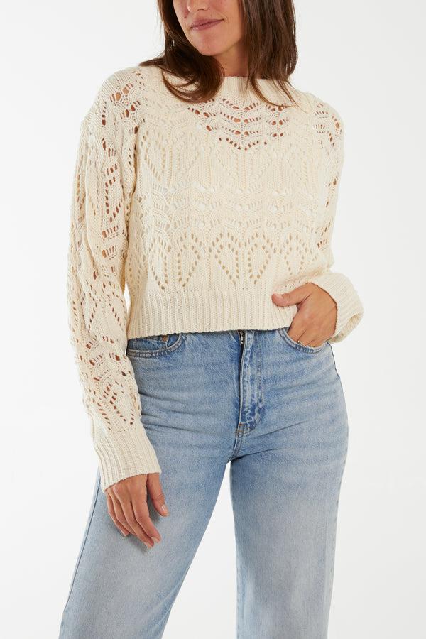 qed london Pointelle Knit Crop Jumper