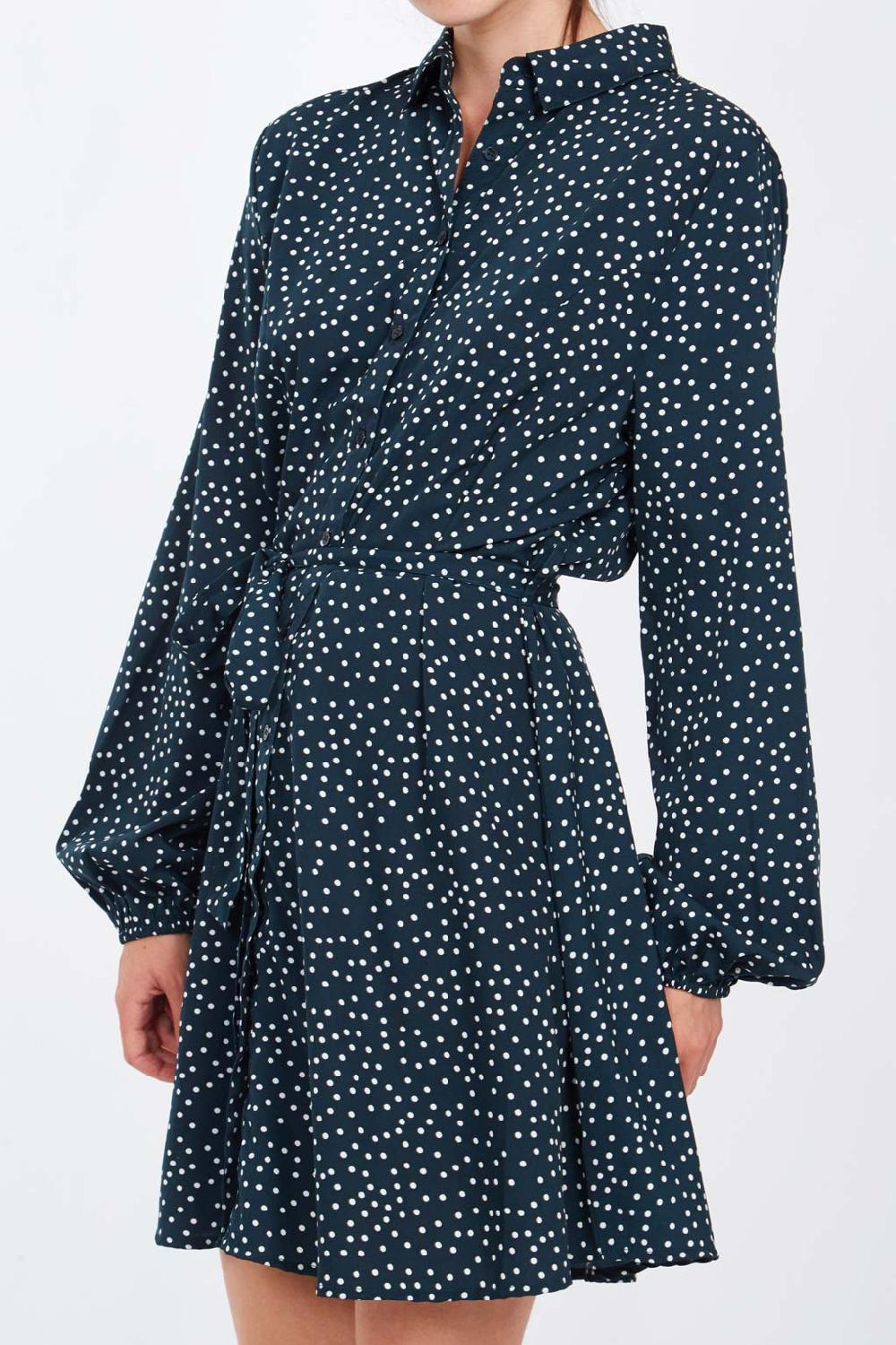 Qed London Polka Dolt Belted Mini Shirt Dress