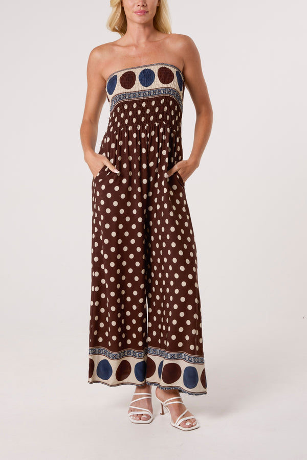 qed london Polka Dot Bandeau Shirred Jumpsuit