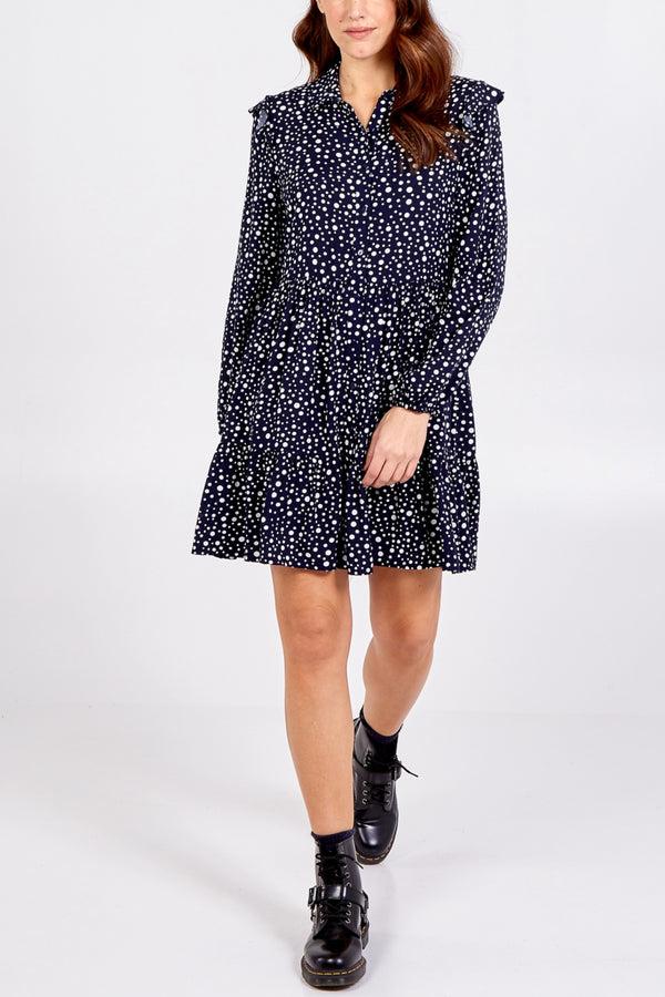 qed london Polka Dot Frill Shoulder Shirt Dress