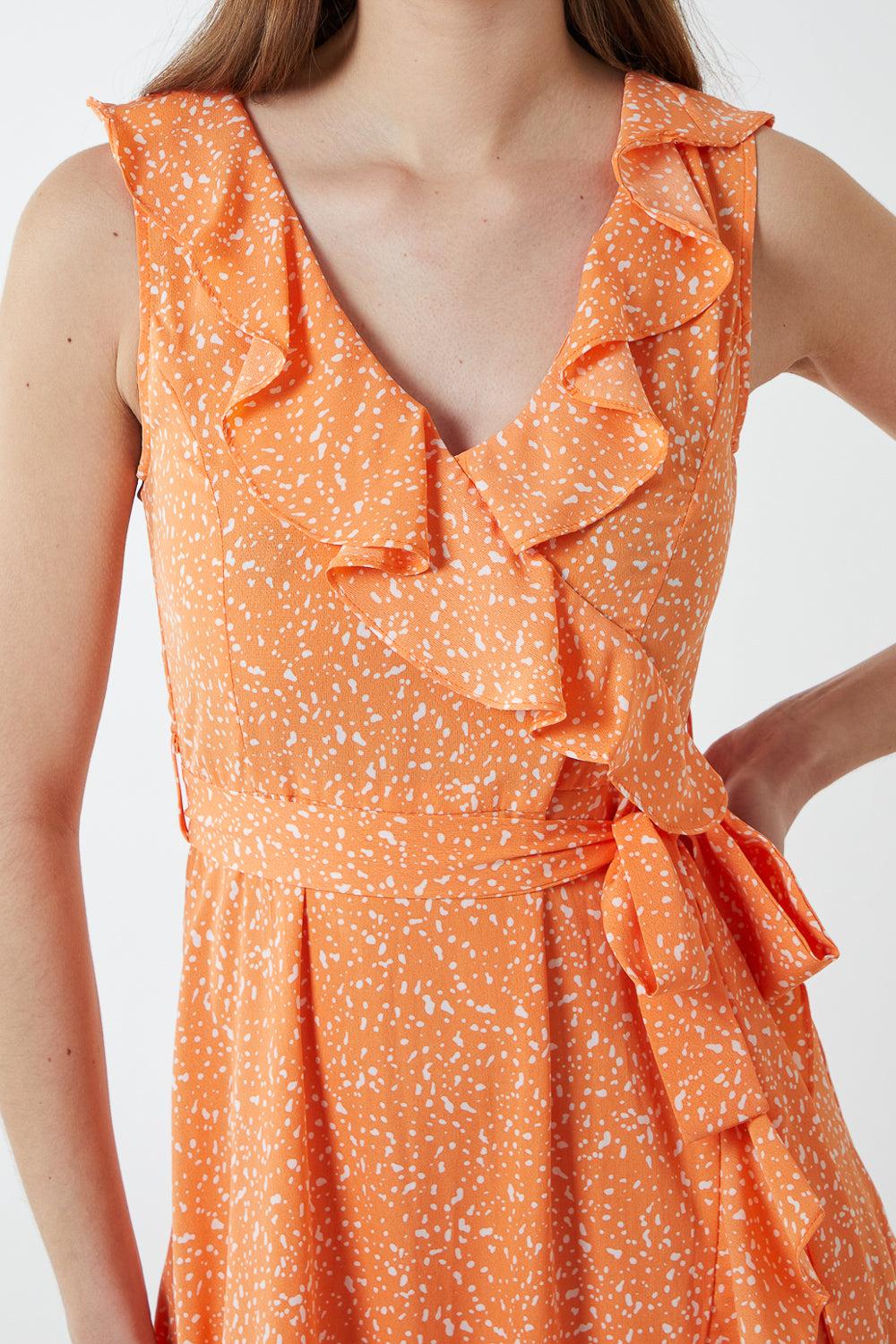 Qed London Polka Dot Frill Wrap Dress