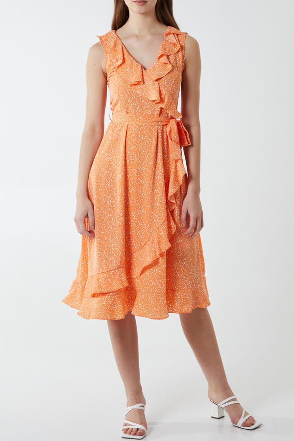 qed london Polka Dot Frill Wrap Dress