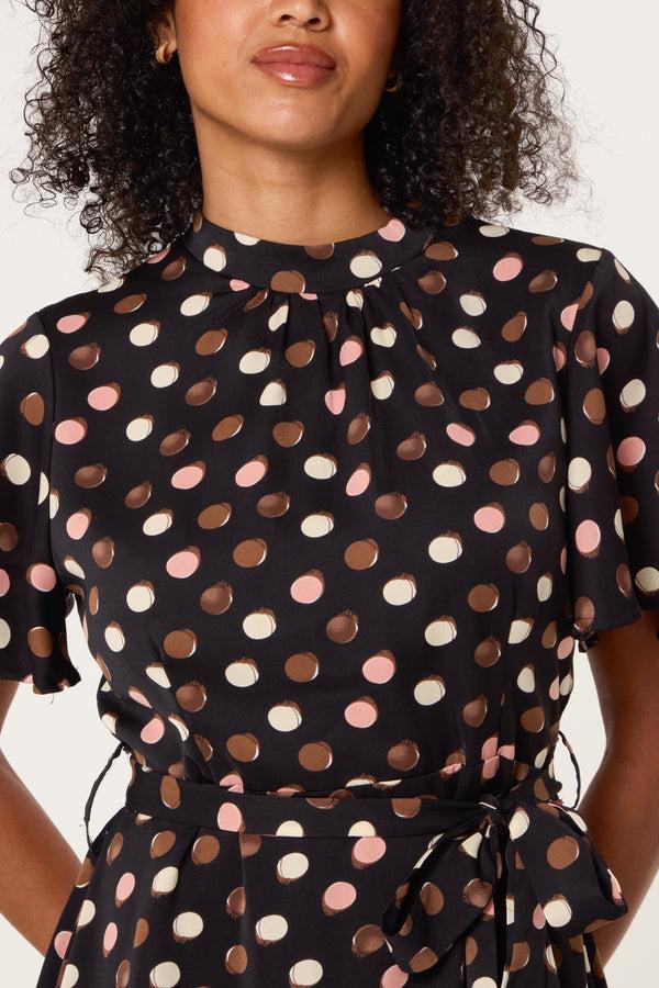 Qed London Polka Dot High Neck Mini Dress