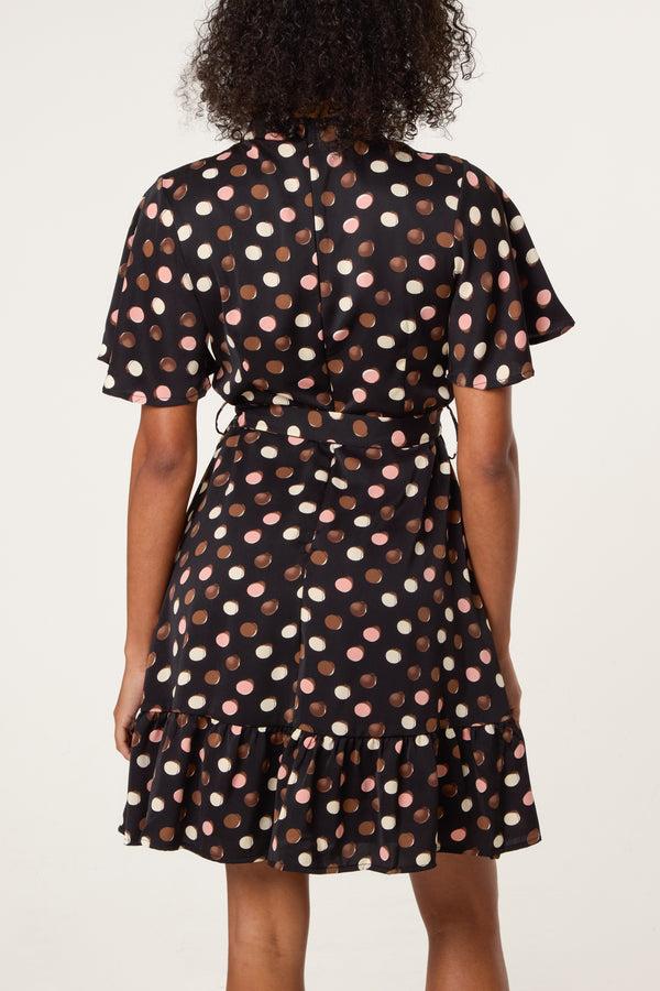 Qed London Polka Dot High Neck Mini Dress