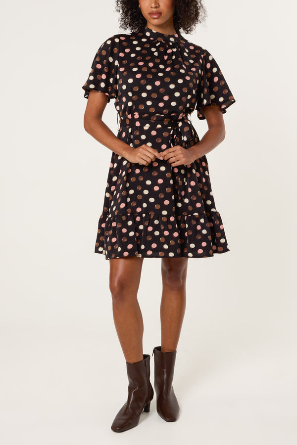 qed london Polka Dot High Neck Mini Dress