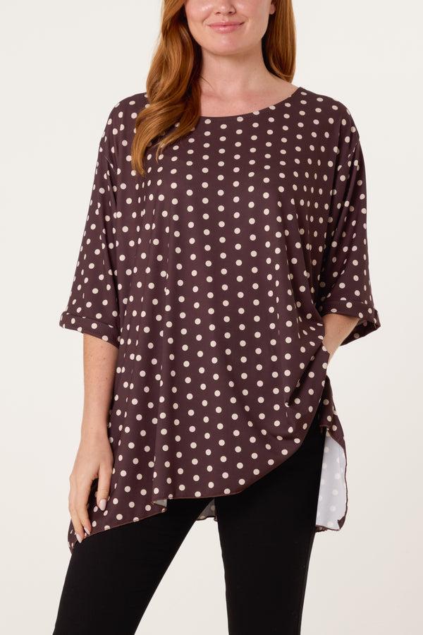 qed london Polka Dot Jersey Short Sleeve Top